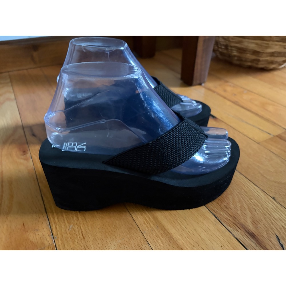 Platform Wedge Thong Flip Flop Sandals Black Size 6